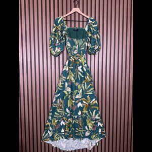 New O.P.T. Dress Large Womens Green Cut Out Maxi Garden Floral Linen Blend